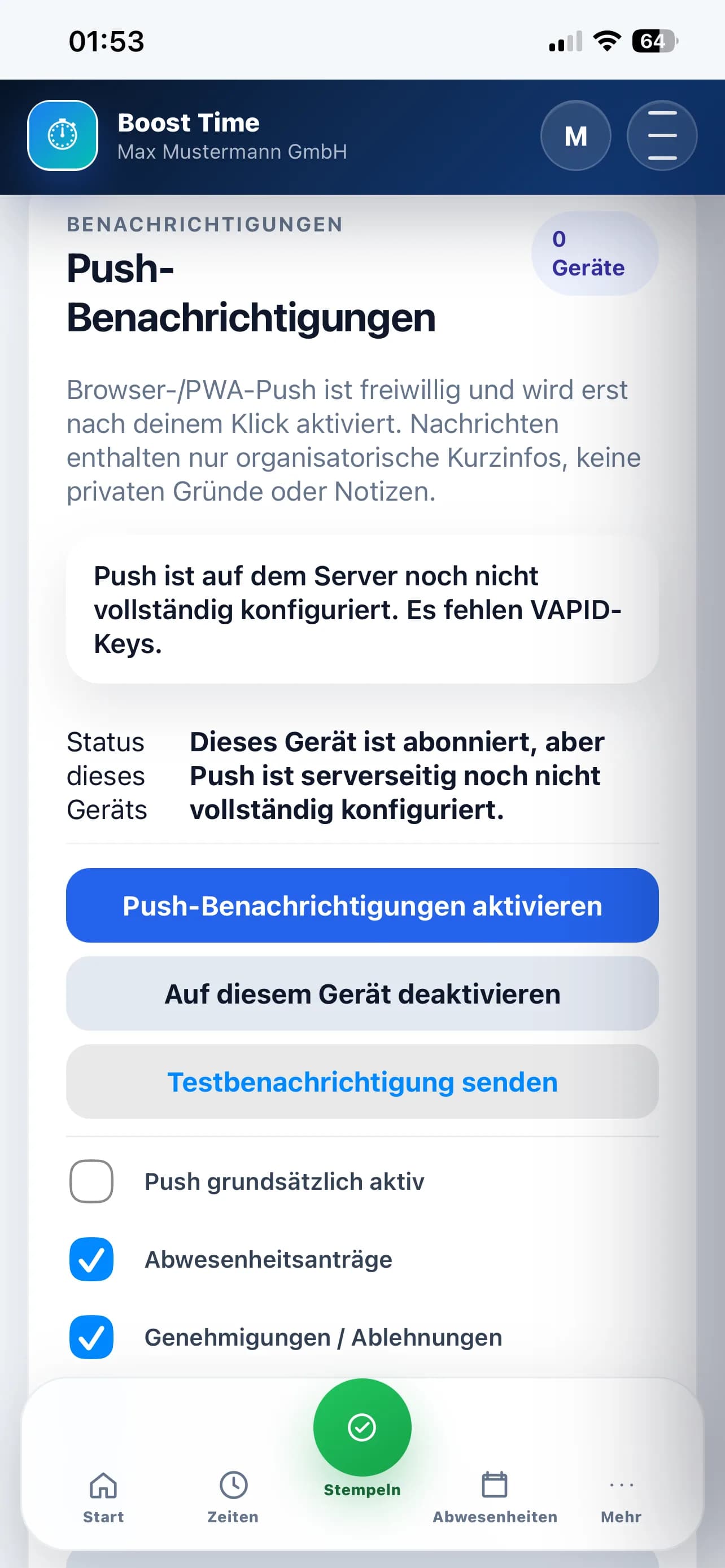 Push-Benachrichtigungen der BYT PWA