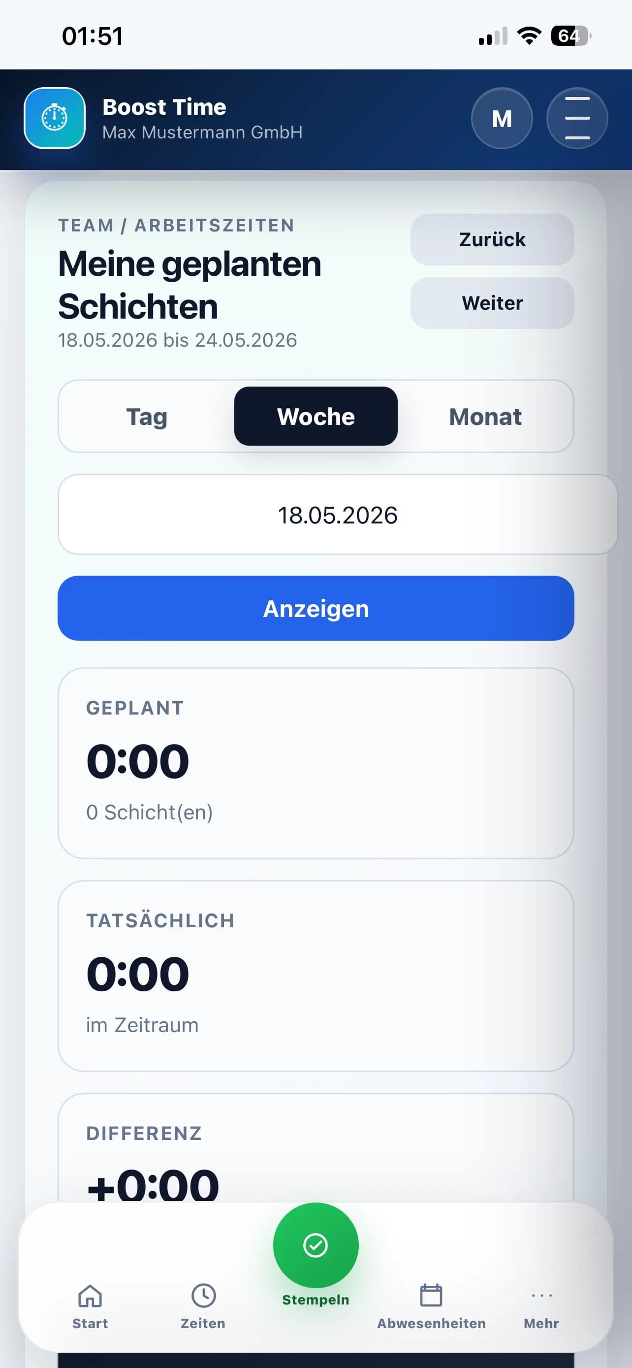 Mobiler Schichtplan in Boost-Your-Time
