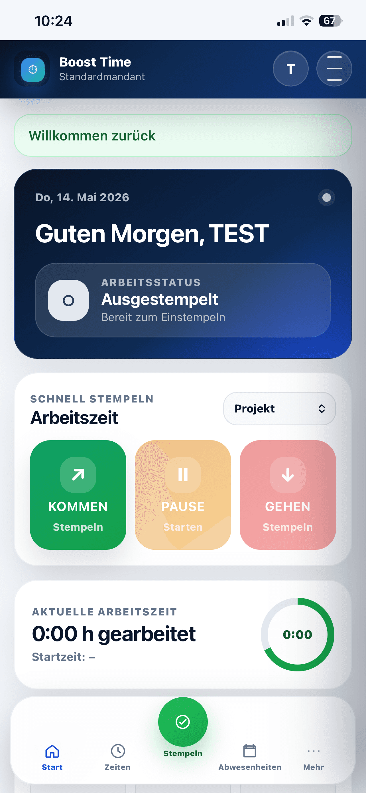 Mobile Ansicht der Boost-Your-Time App innerhalb des Smartphone-Mockups
