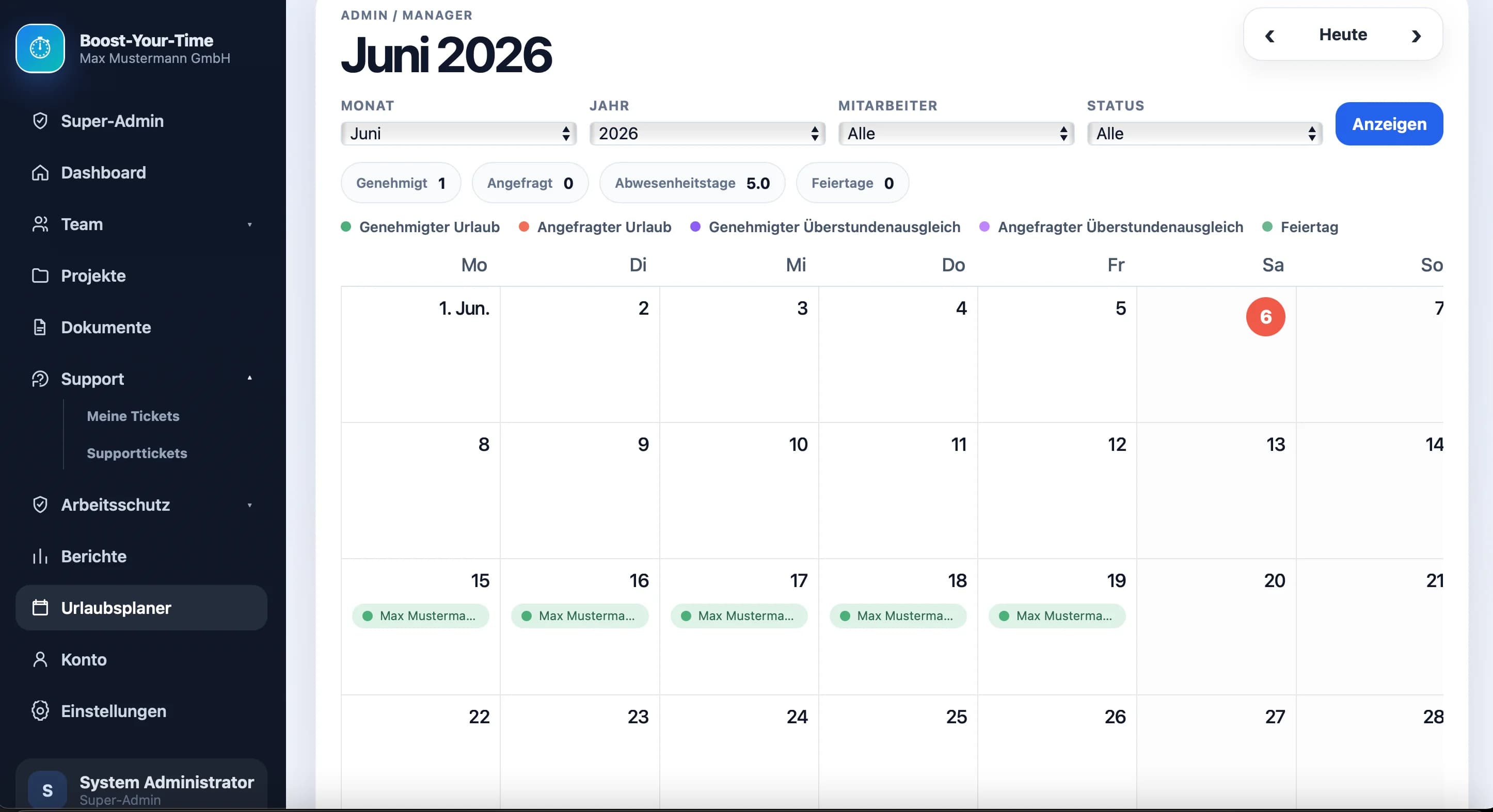 Kalenderauswertung für Abwesenheiten und Urlaub in Boost-Your-Time