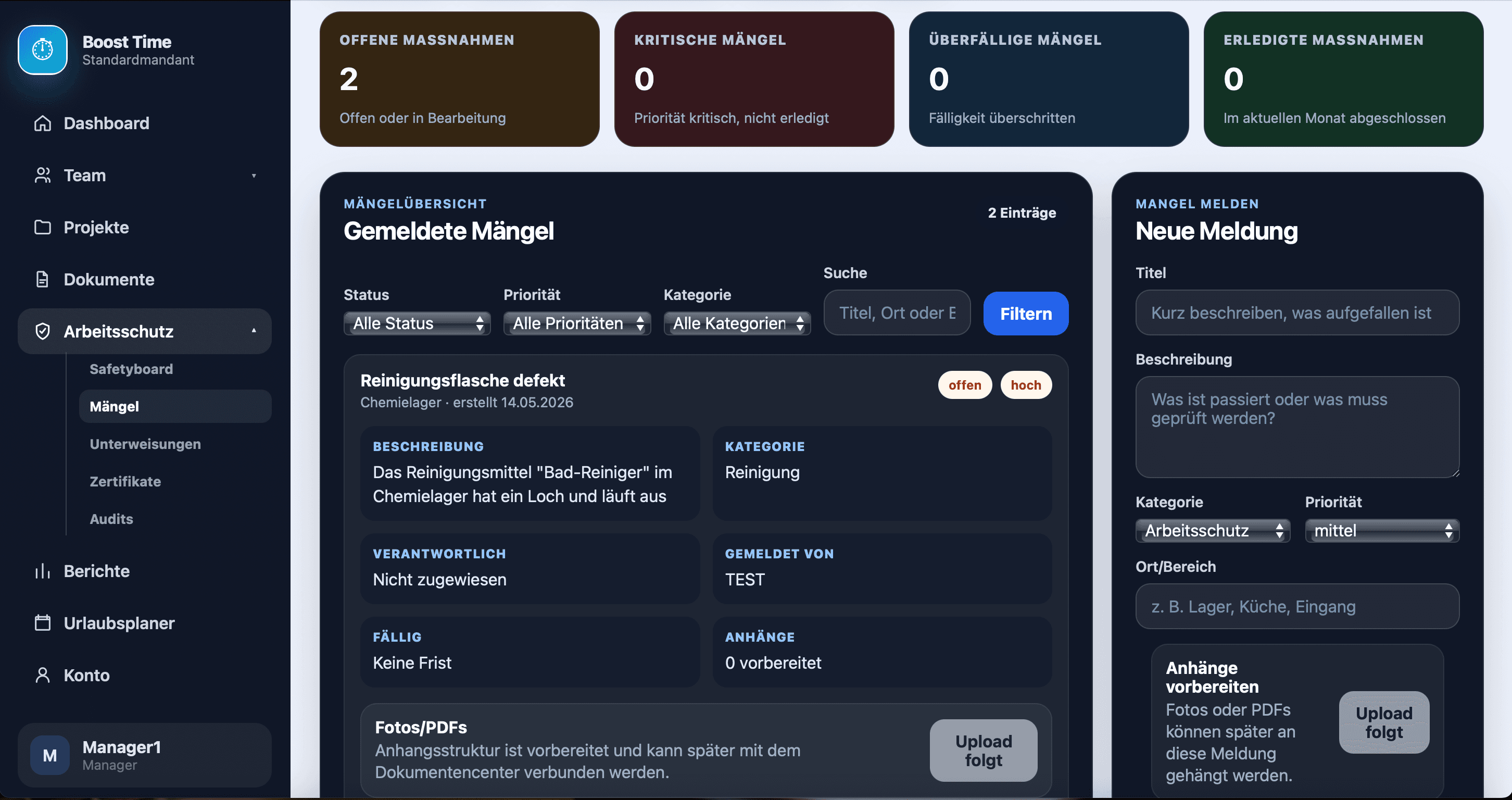 Digitale Mängelerfassung im Arbeitsschutzmodul von Boost-Your-Time
