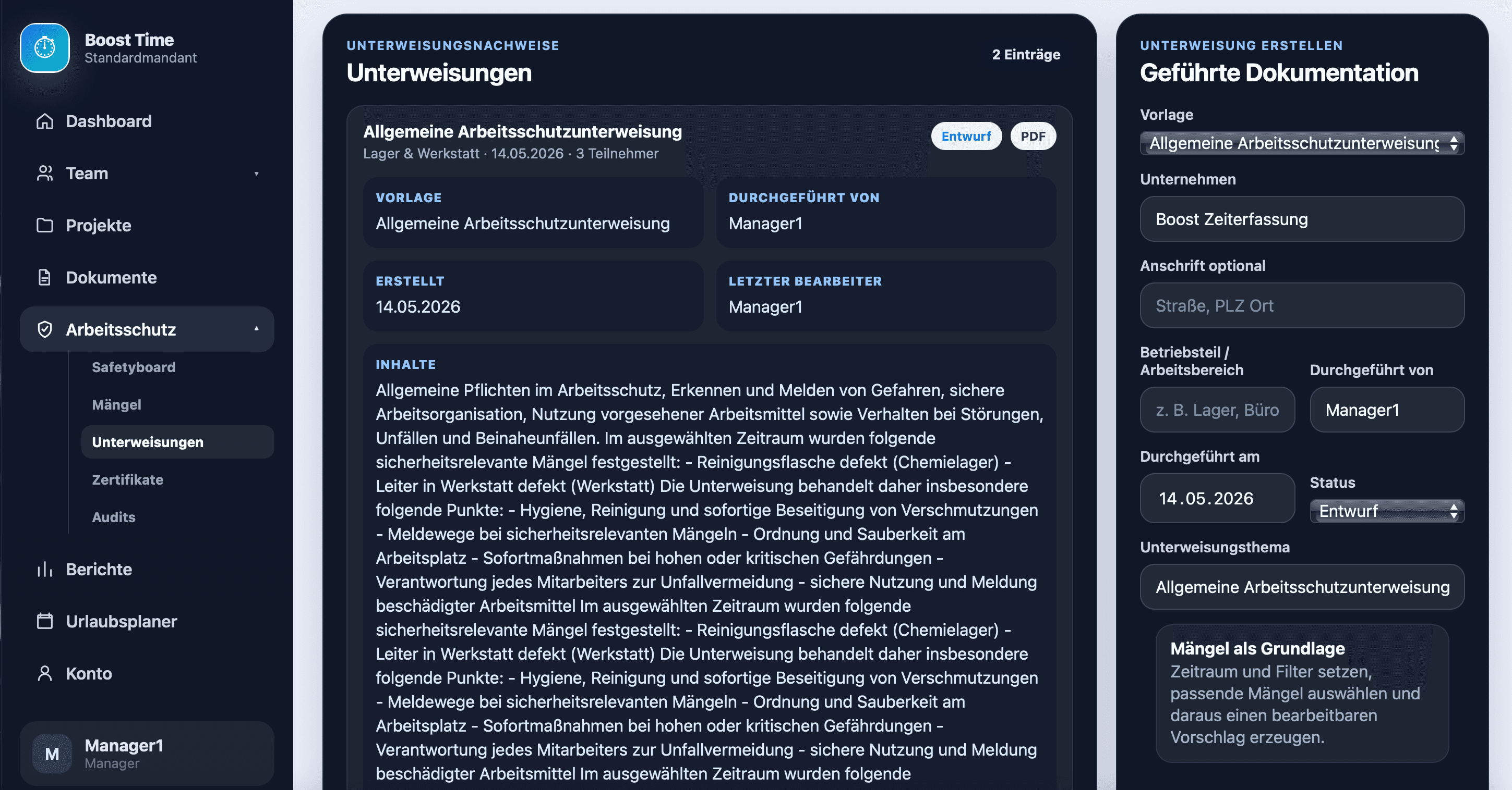 Digitale Unterweisungen im Arbeitsschutzmodul von Boost-Your-Time